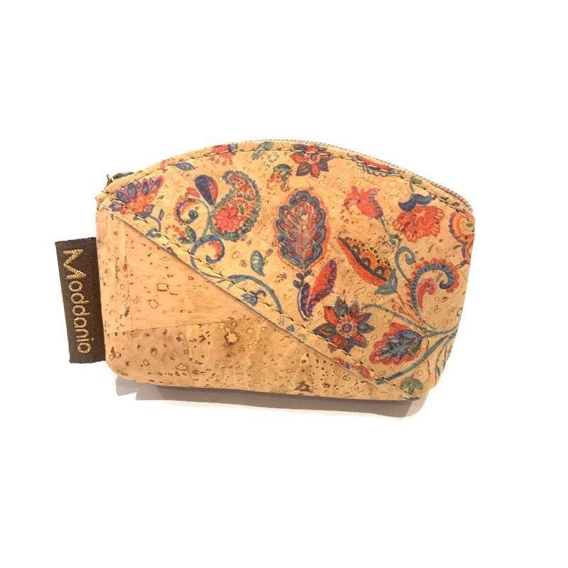 Cork Mini Coin Purse and Small Coin Pouch in a Mini Paisley