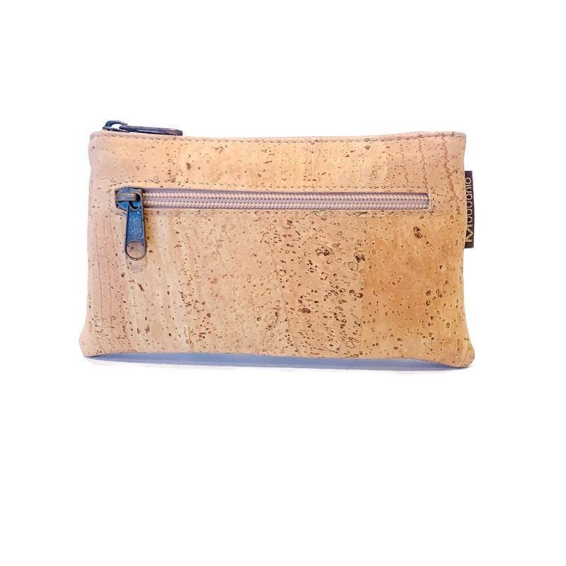 Cork Clutch Purse and Vegan Cosmetic Bag in Blue Tapestry