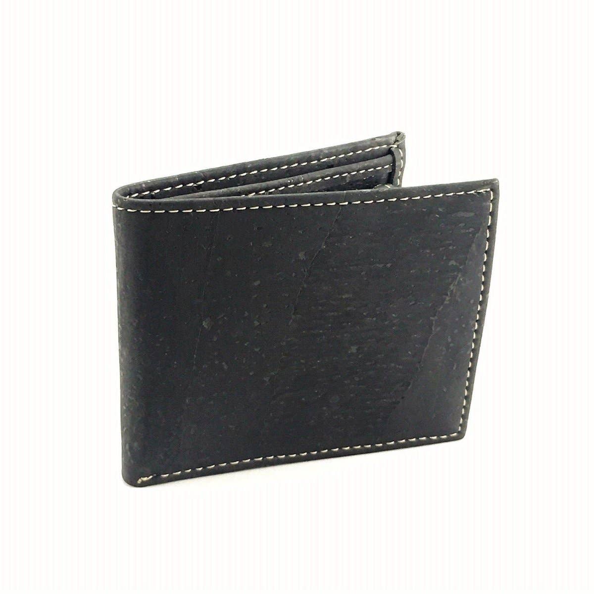 Schlanke Kork-Geldbörse, minimalistisches veganes Portemonnaie mit Münzfach in Schwarz